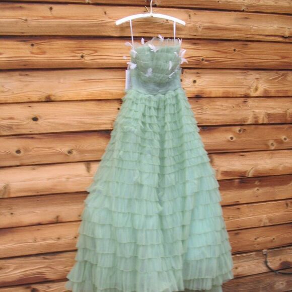MAC DUGGAL 20530 Green Strapless Ruffle Gown with Feathers 4 - Picture 7 of 12
